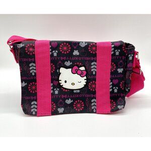 Sanrio Hello Kitty Pink Black Crossbody Purse Shoulder Bag Bird Heart Flower